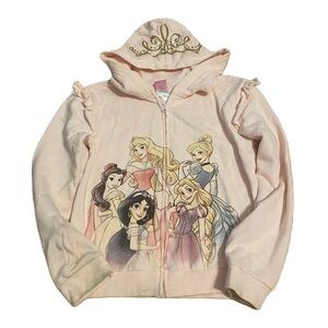 Disney Princess Full Zip Sweatshirt 12/14 Pink Hooded Belle Aurora Jasmine